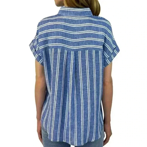 ❤️ Jachs Girlfriend Short Sleeved Linen Blend Blouse XS Striped Lightweight Top - Picture 13 of 14